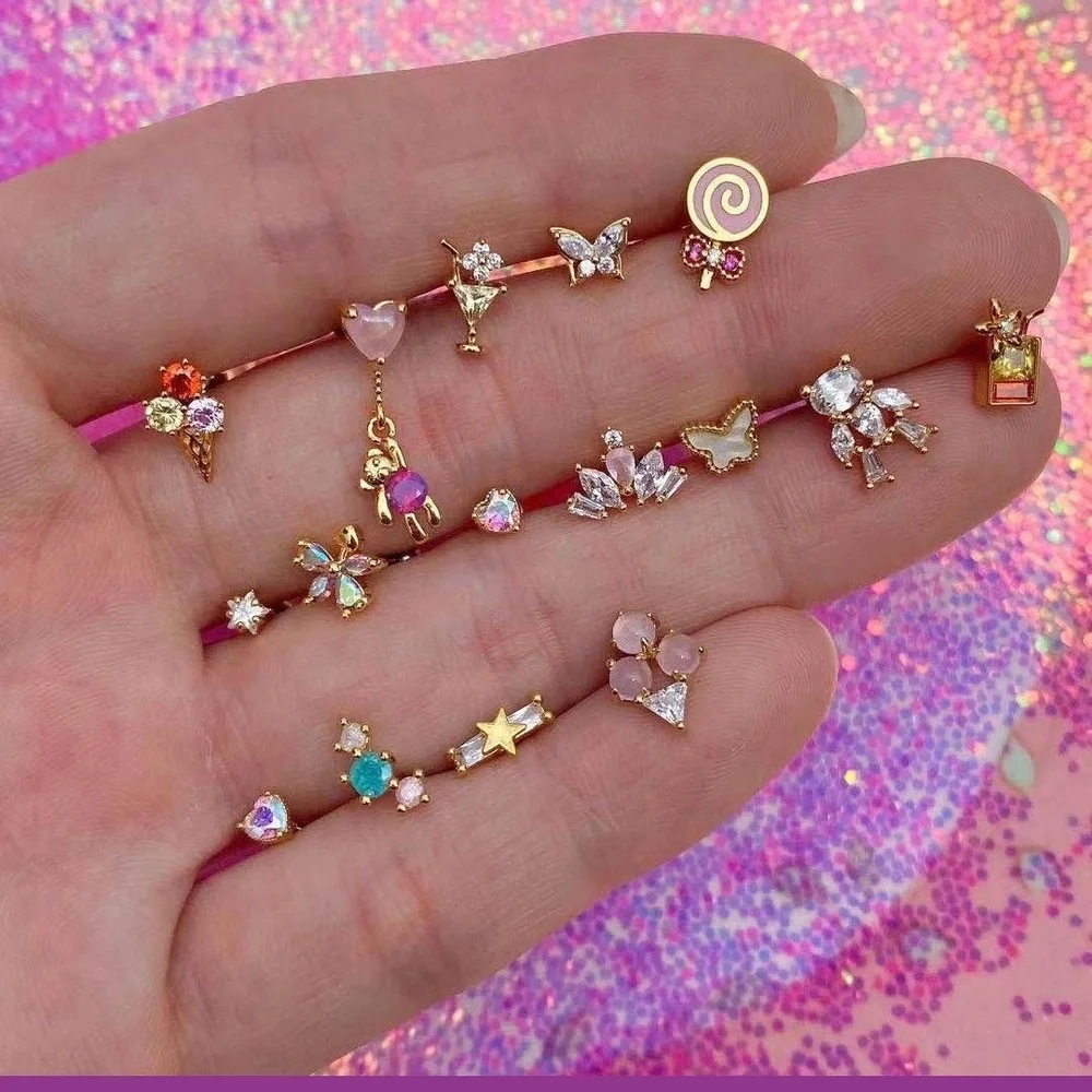 Tiny Ice Cream Cone Earrings with Multicolor Rhinestones - Picture 6 of 10